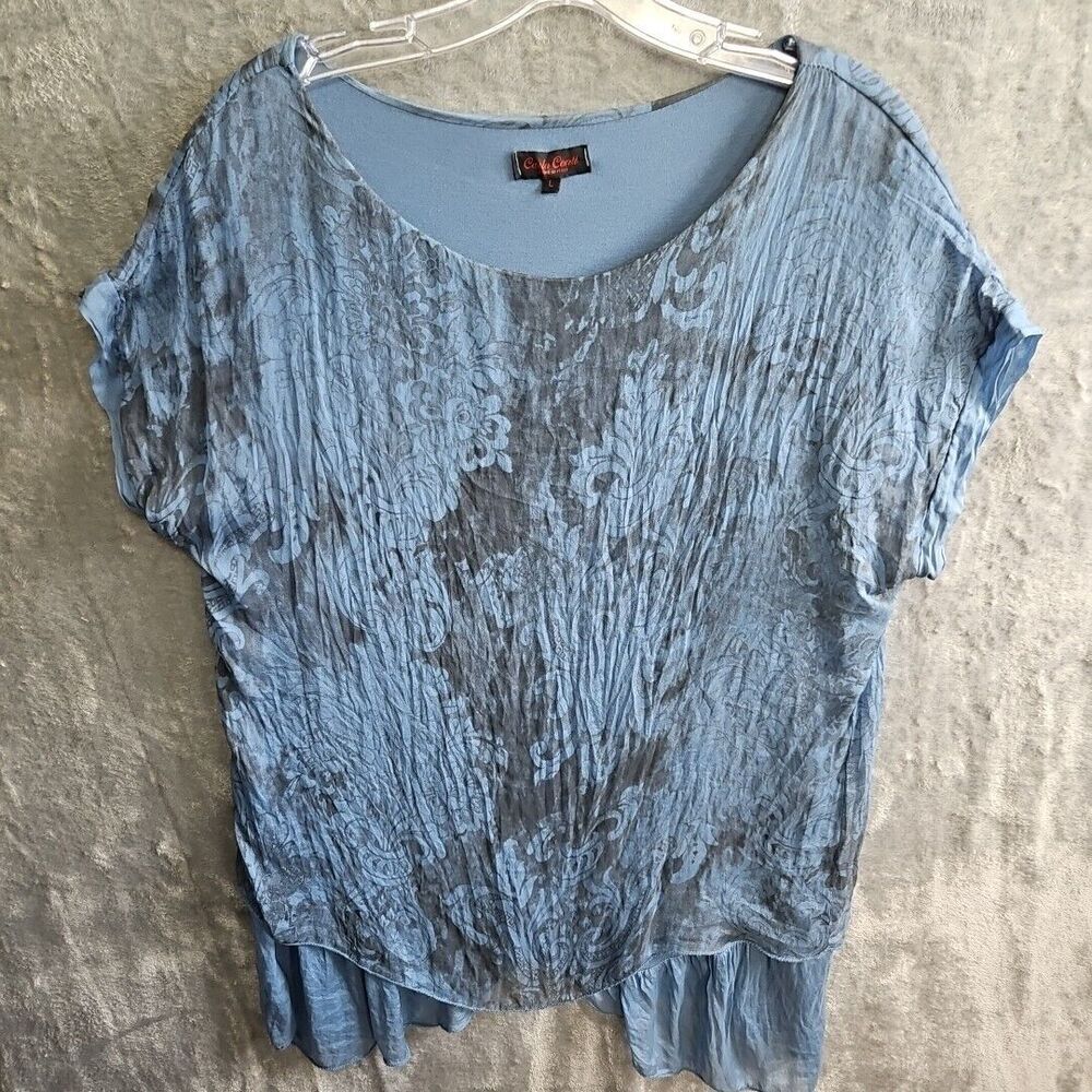 Carla Conti Women's Sz Lg Blue Silk Layered Blouse lined Italy